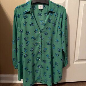 Cabi Go-To Top in Green Sketchbook Floral Item #5891 Size Small
